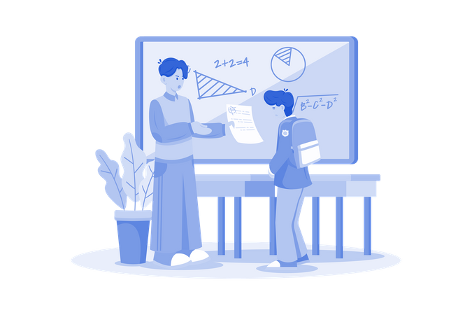 Professor dando notas de teste junto com feedbacks  Ilustração
