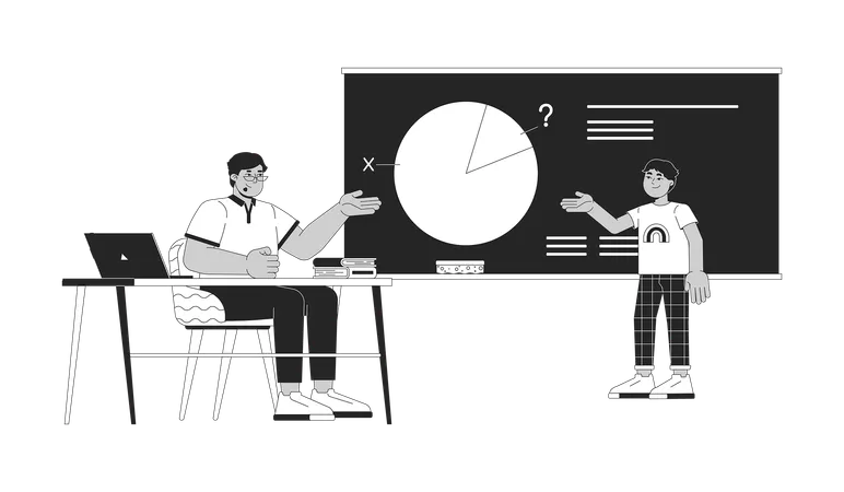 Professora árabe e aluna resolvendo tarefa de matemática juntos  Ilustração