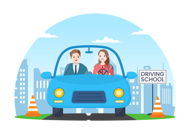 Professor de autoescola ensinando carro  Ilustração