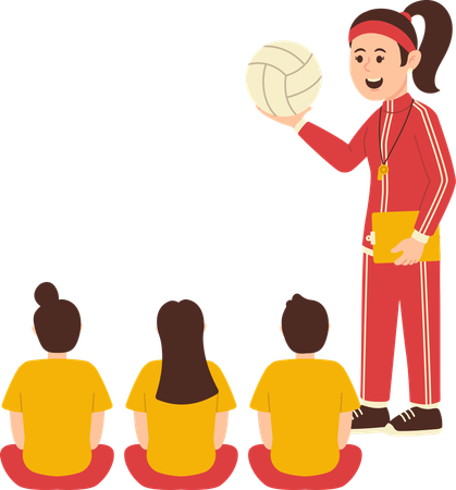 Professor de futebol ensina futebol para alunos  Ilustração