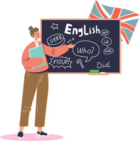 Professor de inglês explicando aula de idioma  Ilustração
