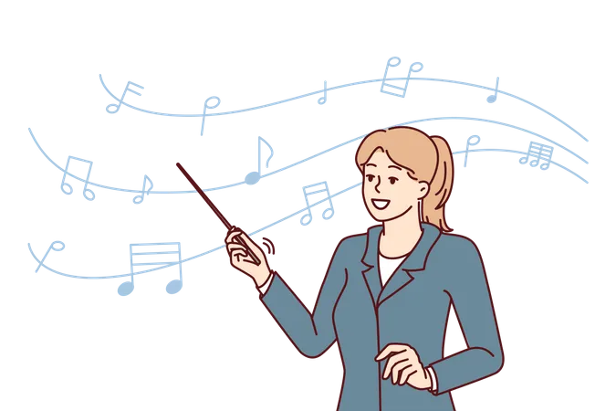 Professor de música ensina música em sala de aula  Ilustração