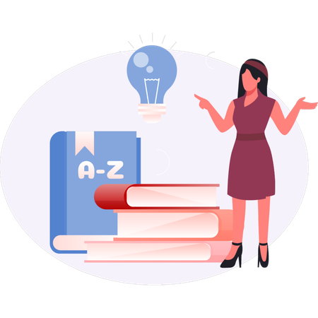 Professor discute novas ideias enquanto lê livros  Ilustração