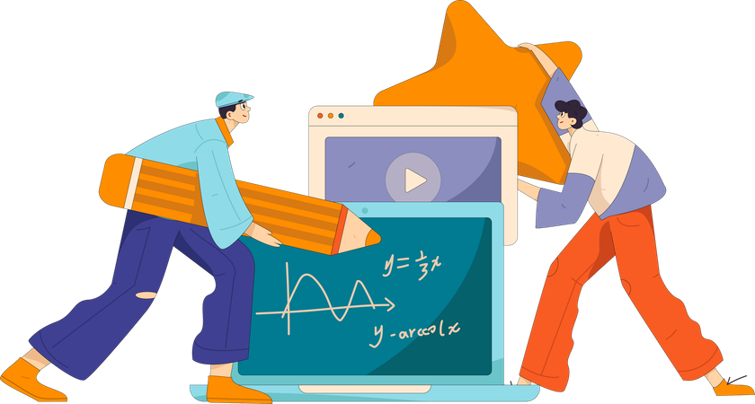 Professor ensina como resolver equações matemáticas  Ilustração