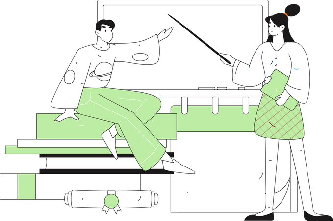 Professor ensinando aluno na sala de aula  Ilustração
