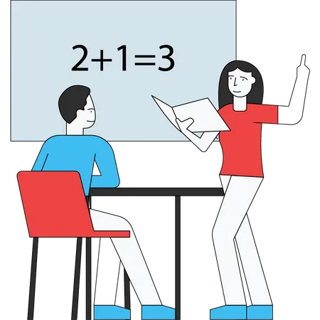 Professor ensinando matemática para aluno  Ilustração