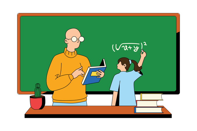 Professor ensinando aluno  Ilustração