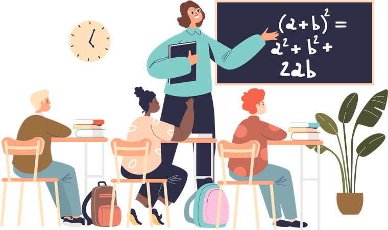 Professor da escola ensinando matemática em sala de aula  Ilustração