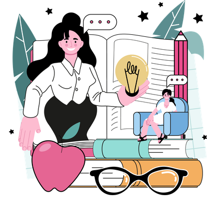 Professor exchanges creative ideas  Illustration