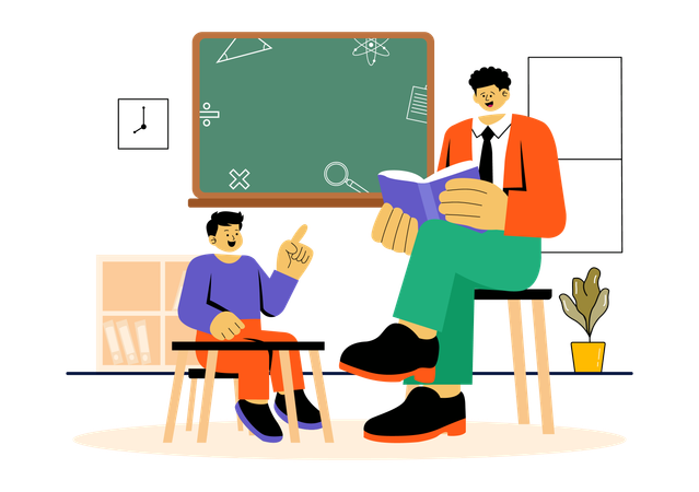 Professor explaining school lesson to boy  Illustration