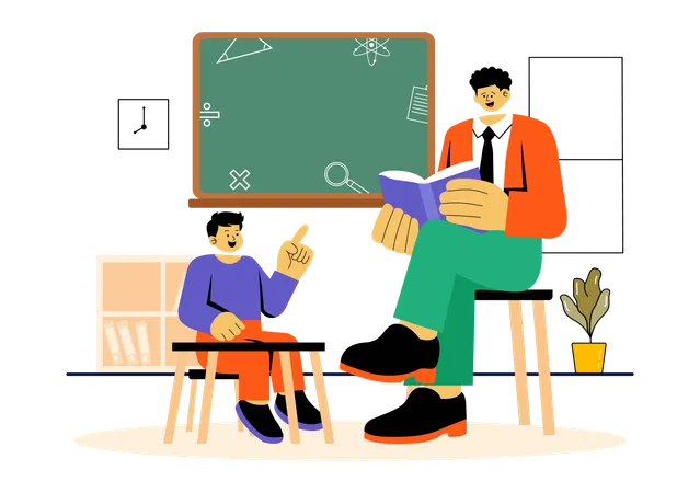 Professor explaining school lesson to boy  Illustration