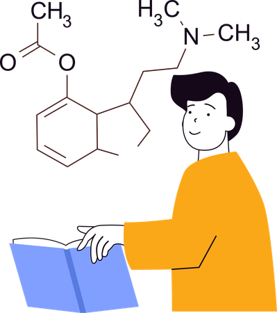 教授が実験室で化学結合を説明する  イラスト