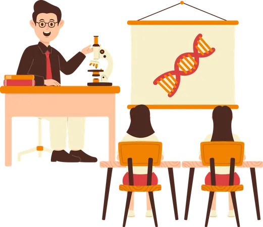 Professor explica a estrutura do DNA aos alunos  Ilustração