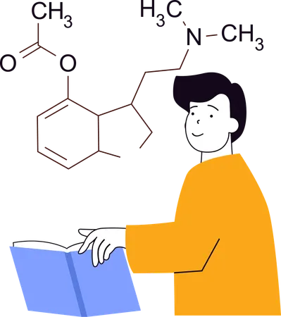 Professor explica ligações químicas em laboratório  Ilustração