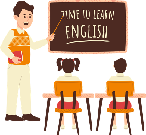 Professor fazendo alunos aprenderem inglês  Ilustração