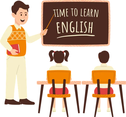 Professor fazendo alunos aprenderem inglês  Ilustração