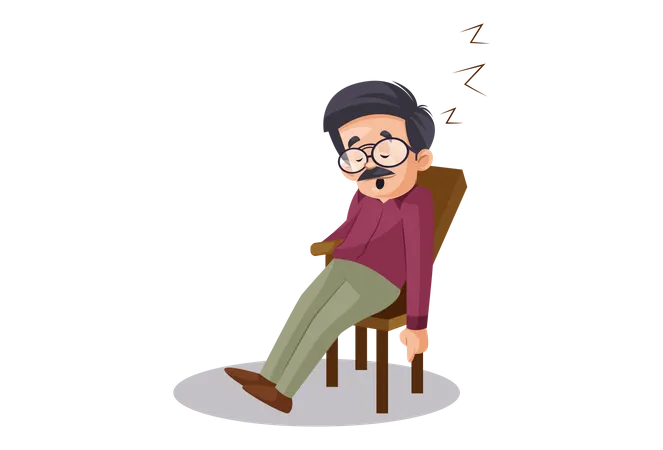 Professor masculino indiano dormindo na cadeira  Ilustração