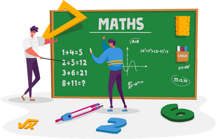 Professor masculino explica fórmula de matemática ou física  Ilustração