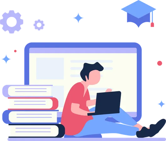 Professor organizando aulas online para alunos  Ilustração