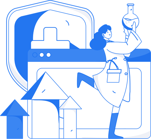 Professor performs chemical experiments  Illustration