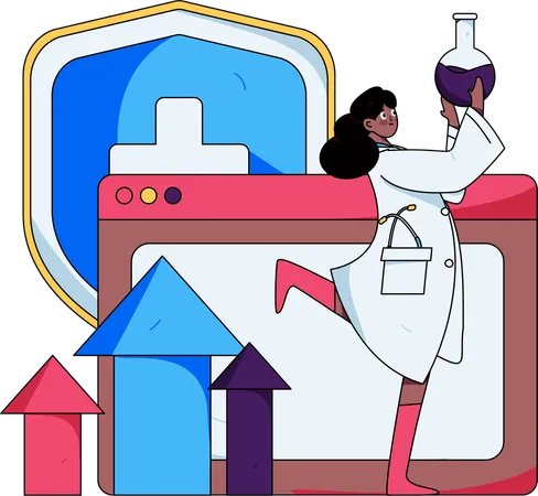 Professor performs chemical experiments  Illustration