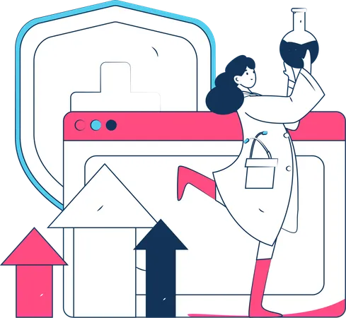 Professor performs chemical experiments  Illustration