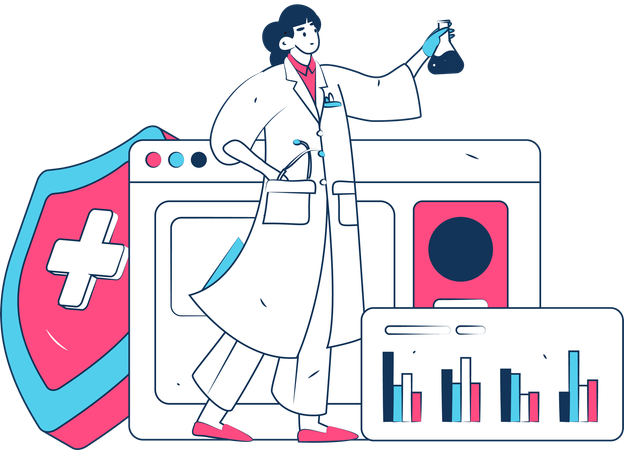 Professor performs chemical experiments  Illustration