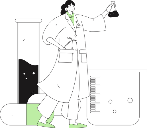 Professor performs chemical experiments  Illustration