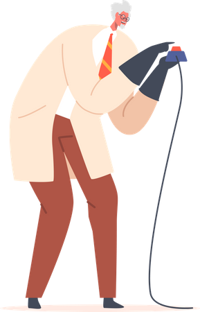 Professor Push Red Button  Illustration