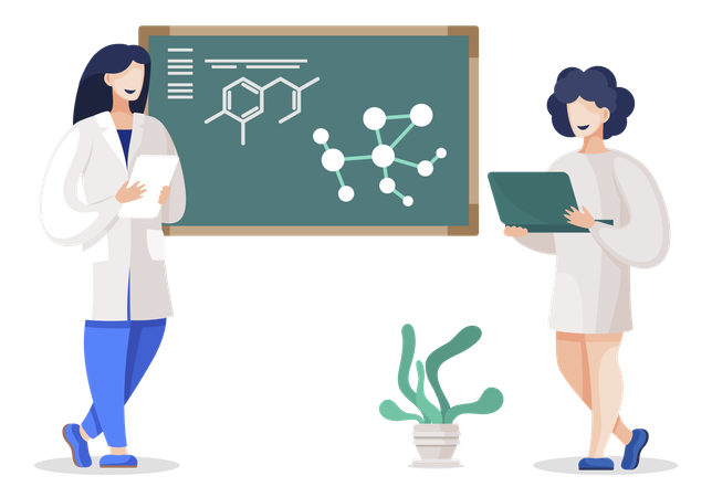 Professor showing molecular formula  Illustration