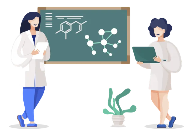 Professor showing molecular formula  Illustration