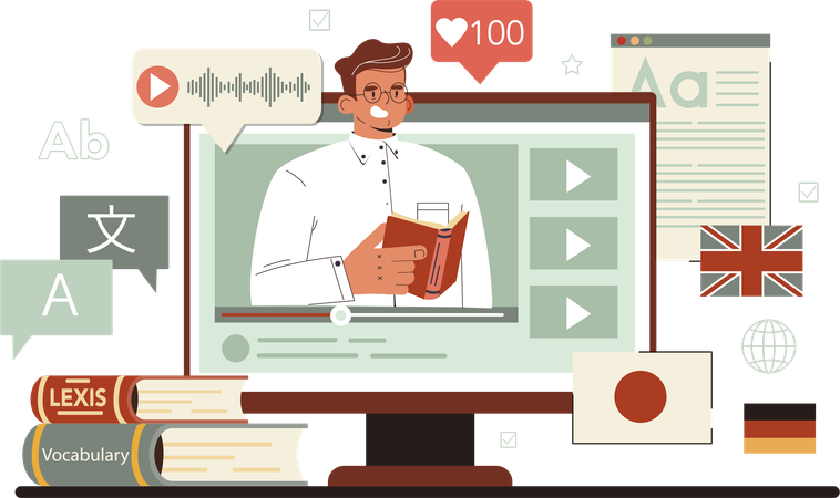Professor teaches online English language  Illustration