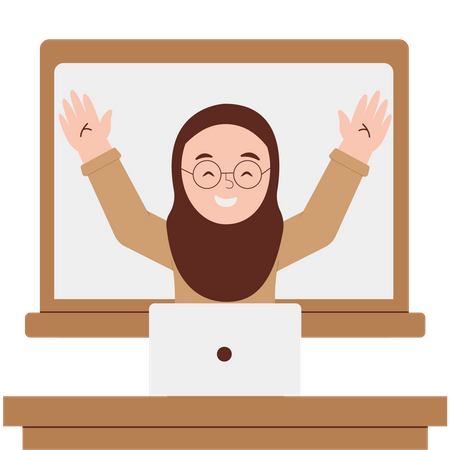 Professora em Hijab anime-se antes de começar a aula  Ilustração
