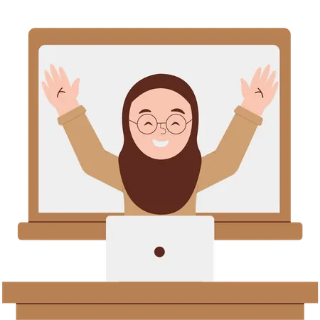 Professora em Hijab anime-se antes de começar a aula  Ilustração