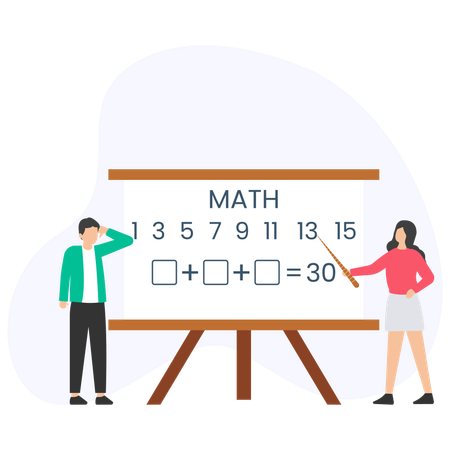 Professora ensinando matemática em aula de matemática  Ilustração