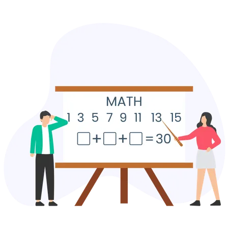 Professora ensinando matemática em aula de matemática  Ilustração