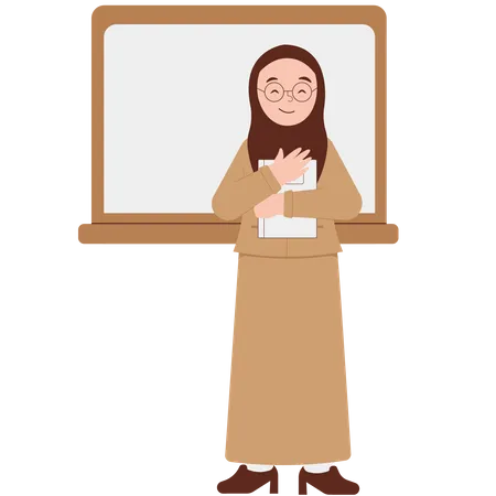Professora sorridente em hijab na aula  Ilustração