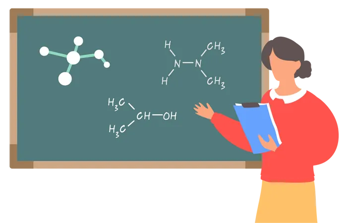 Professorin unterrichtet Chemie  Illustration