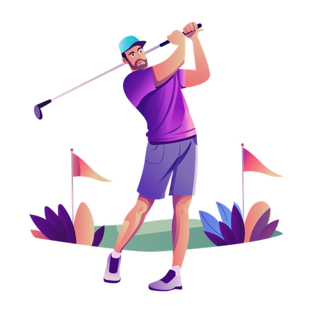 Professioneller Golfer spielt Golf mit Golfschlag  Illustration