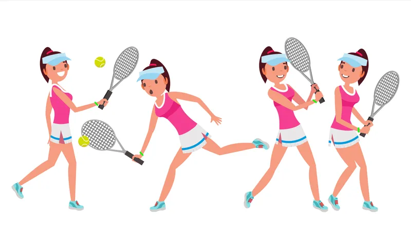 Professioneller Tennisspieler mit unterschiedlicher Pose  Illustration