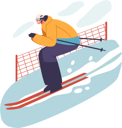 In A Breathtaking Alpine Landscape A Proficient Skier Character Tackles A Rigorous Mountain Slalom Demonstrating Precision And Grace On The Snowy Course Cartoon People Vector Illustration Illustration