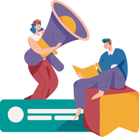 Profissionais de marketing com megafone  Illustration