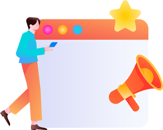 Profissionais de marketing com megafone  Ilustração