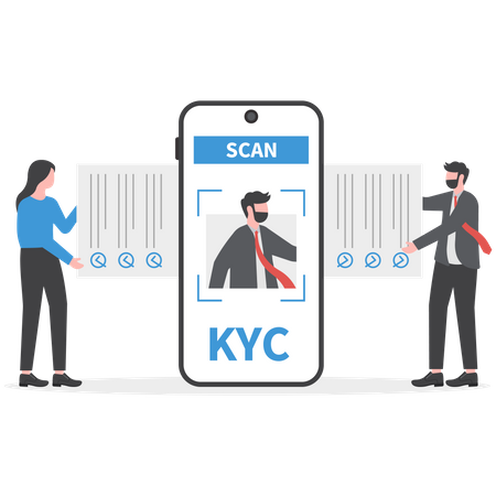 Profissionais de negócios verificando KYC  Ilustração