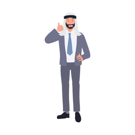 Profissional de negócios árabe confiante em terno elegante com gesto de aprovação positiva  Ilustração