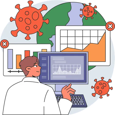 Profissional de saúde usando computador  Ilustração