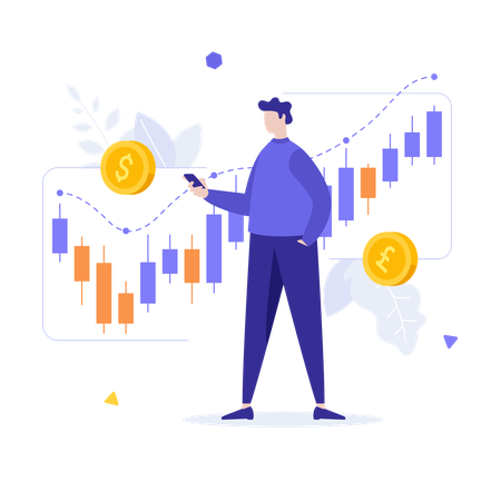 As classificações de controle do trader profissional saltam via aplicativo móvel  Ilustração