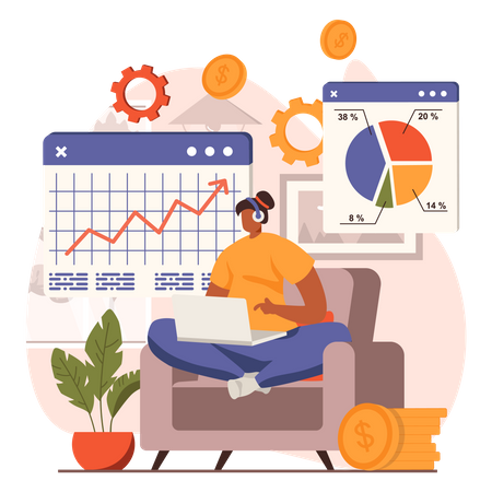 Profit analysis by employee from home Illustration