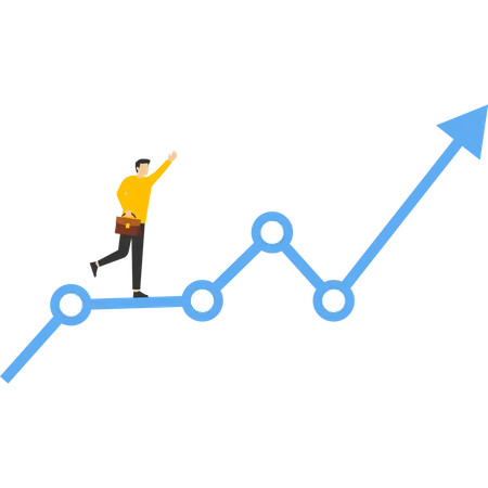 Prediction Concept Profit Growth Economic Uptrend Or Investment Growth Increase Or Growth Graph Cheerful Woman With Graph Pointing Up And Rising Financial Graph Illustration