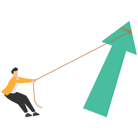 Profit growth, economic uptrend or growing investment, improvement or growth chart, financial forecast or prediction concept, confidence businessman pointing up with rising financial chart and graph.  Illustration